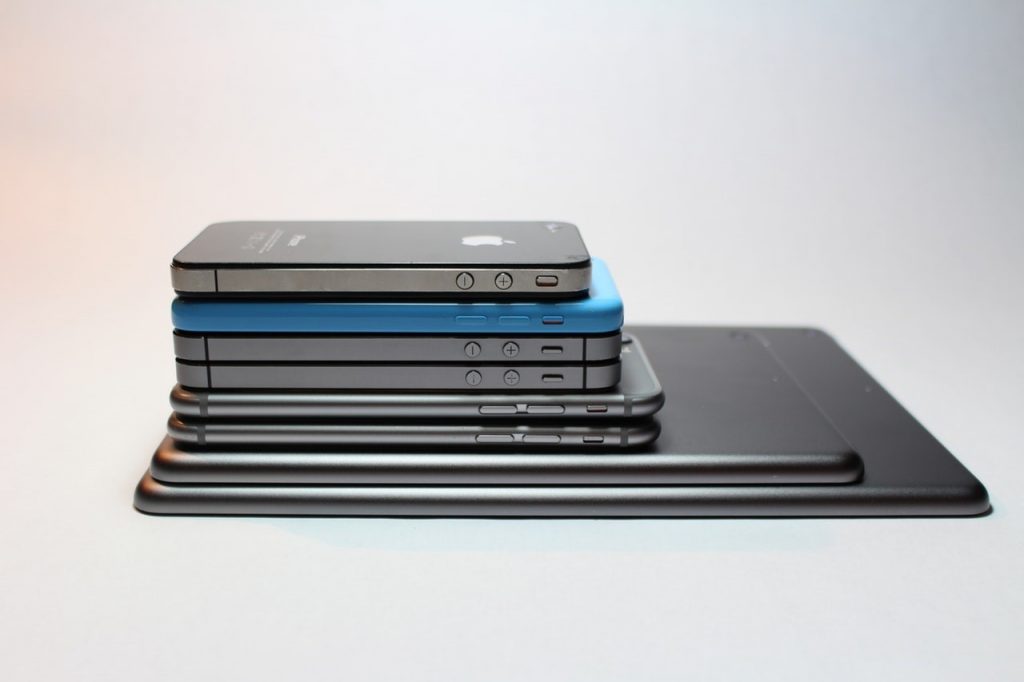 Mobile phones stacked on top of eachother